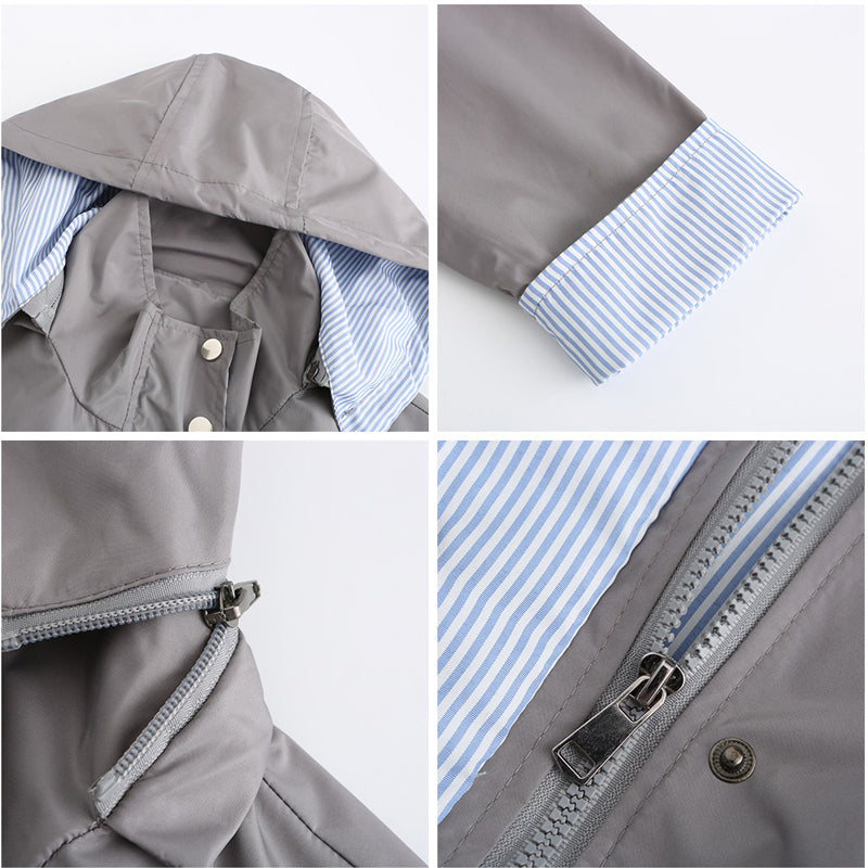 Waterdichte halflange trenchcoat met trekkoord in de taille