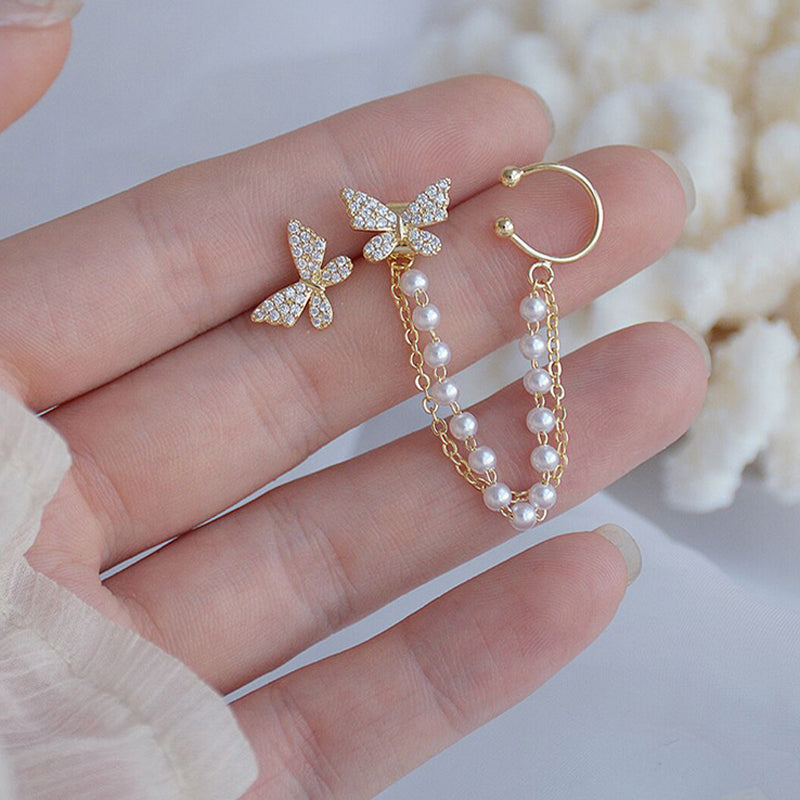 Strass Butterfly Dangle Hoop Stud Oorbellen
