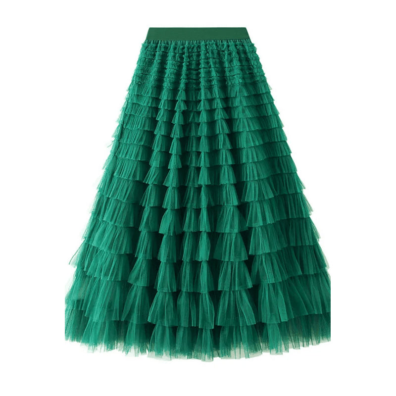 Gelaagde elastische taille tule maxi rok
