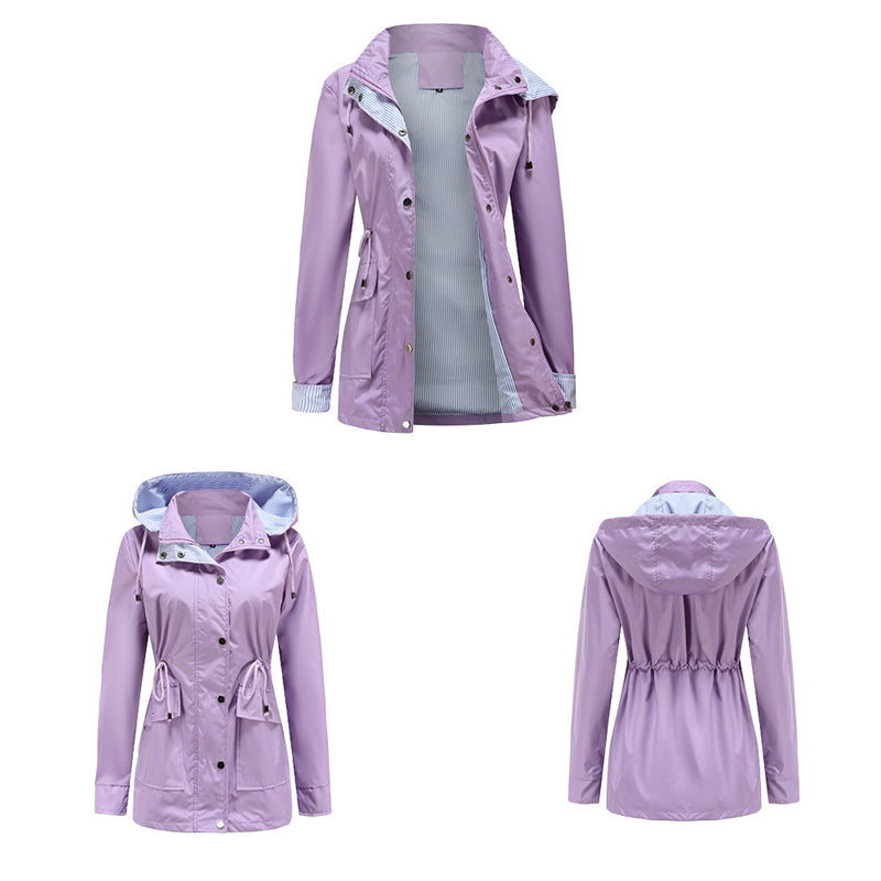 Waterdichte halflange trenchcoat met trekkoord in de taille