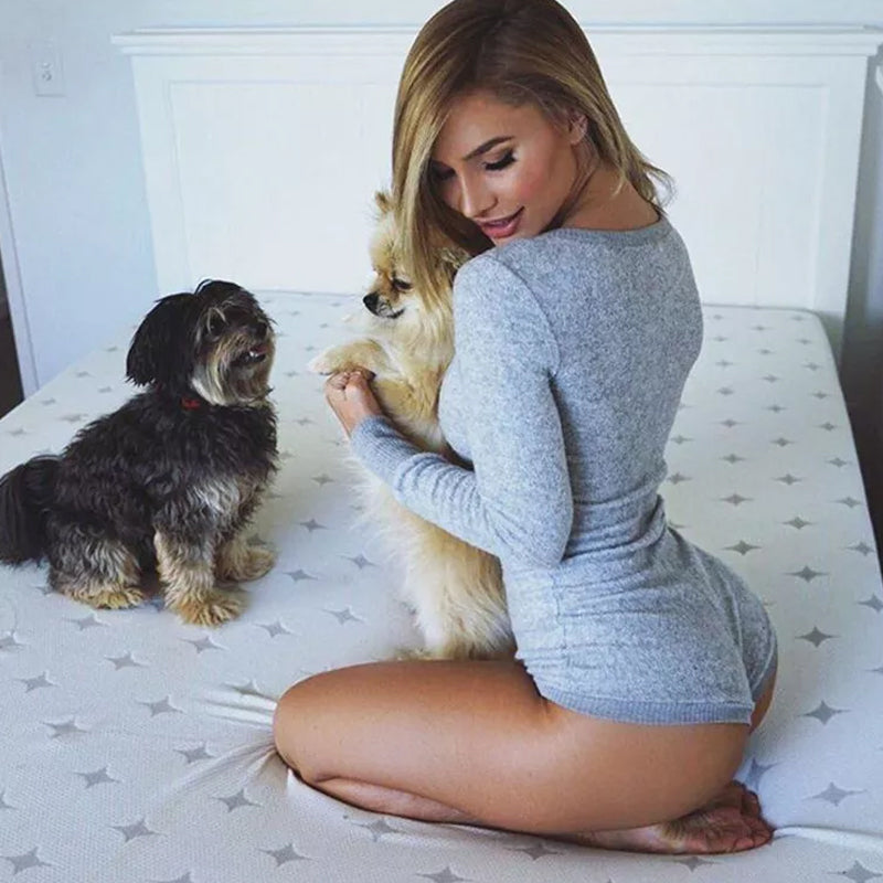 Sexy bodycon bodysuit met V-hals en drukknopen