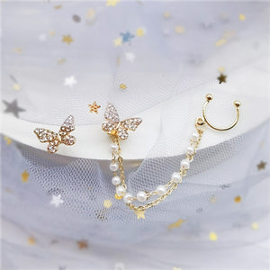 Strass Butterfly Dangle Hoop Stud Oorbellen