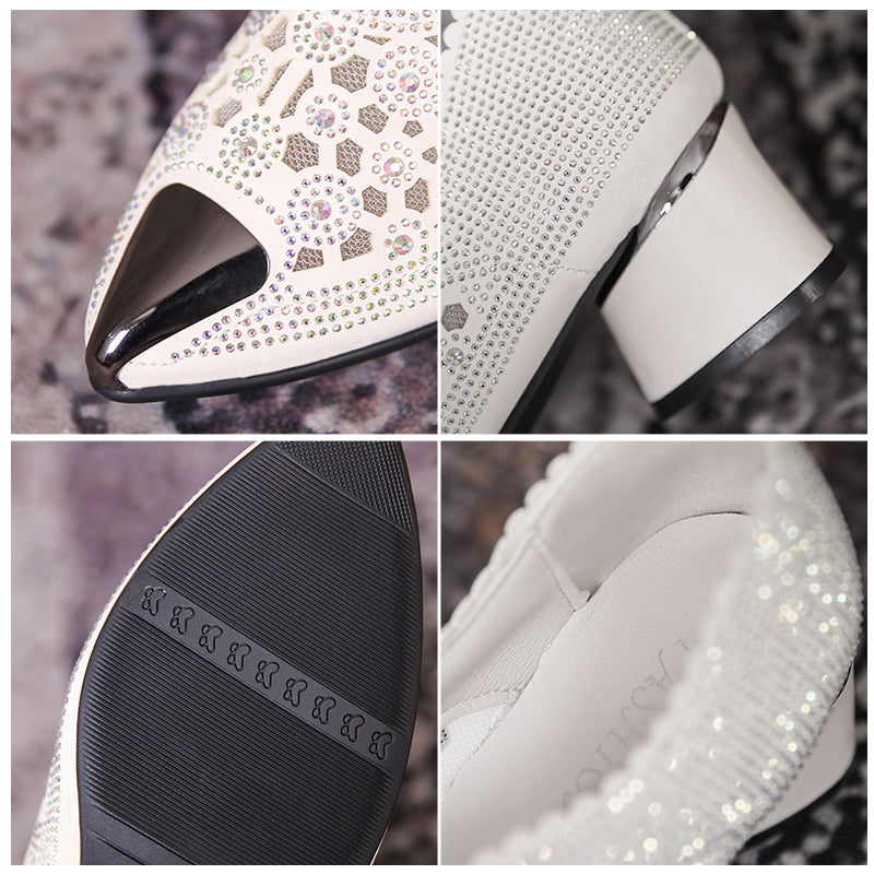 Holle mesh schoenen met spitse neus en stevige hak