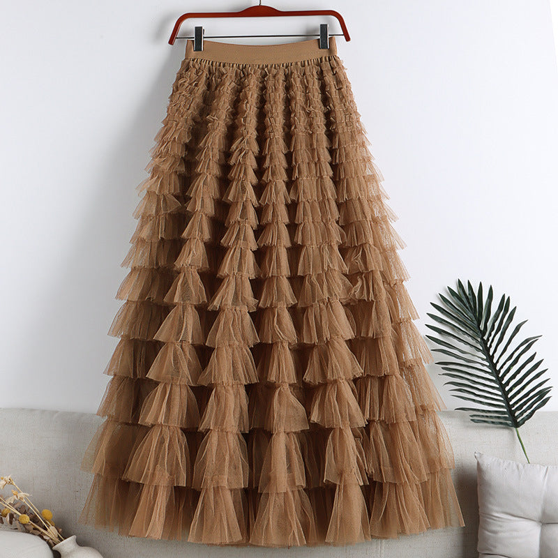 Gelaagde elastische taille tule maxi rok