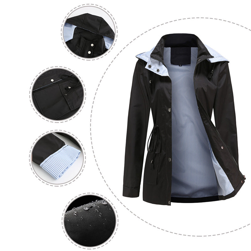 Waterdichte halflange trenchcoat met trekkoord in de taille