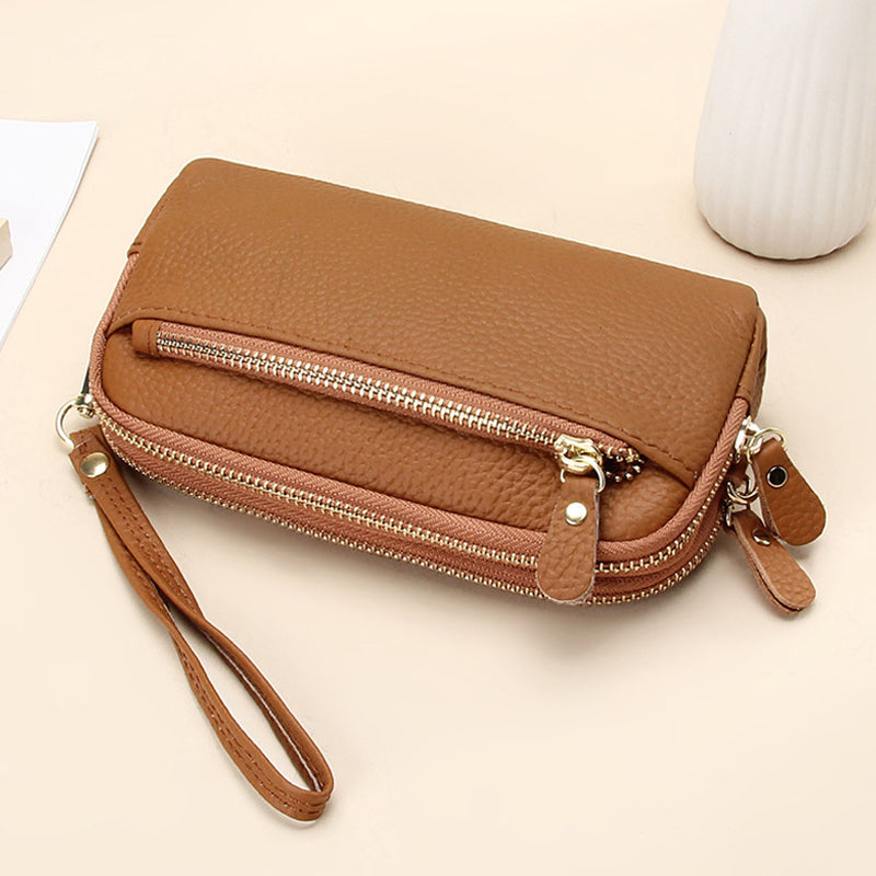 Leren lange clutch met grote capaciteit