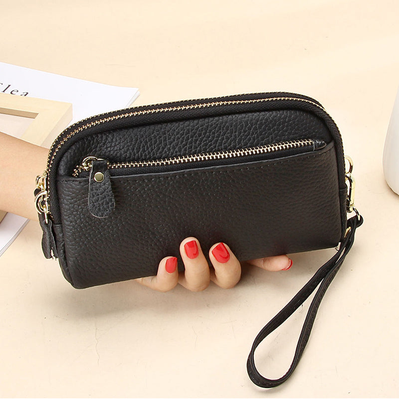 Leren lange clutch met grote capaciteit