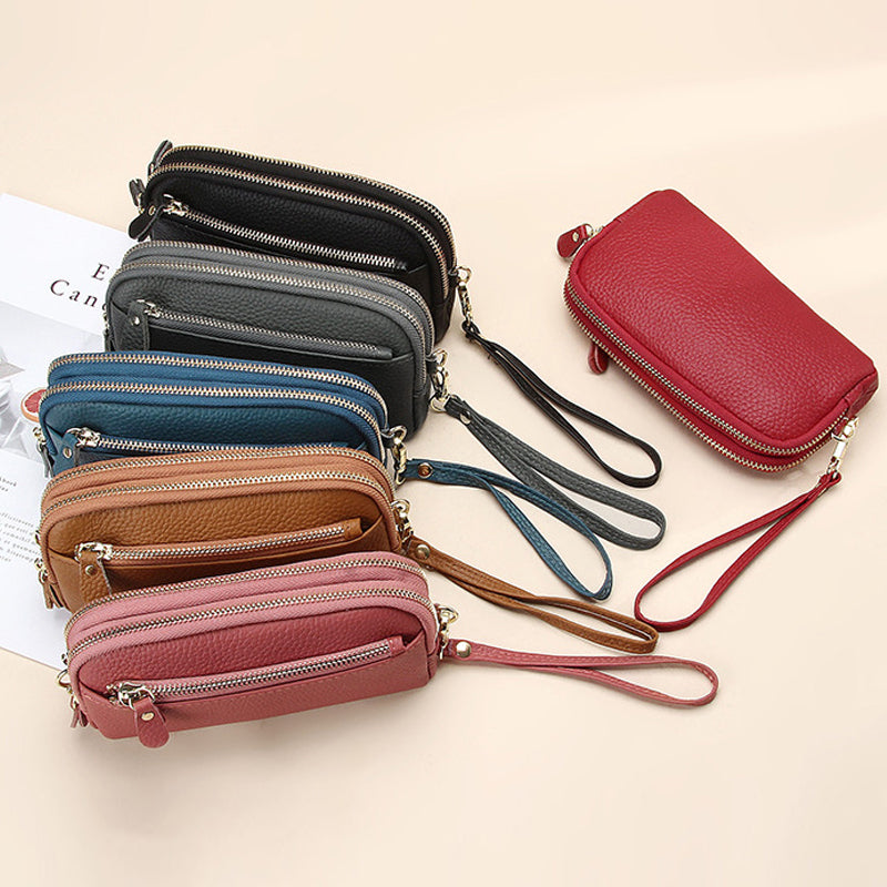 Leren lange clutch met grote capaciteit