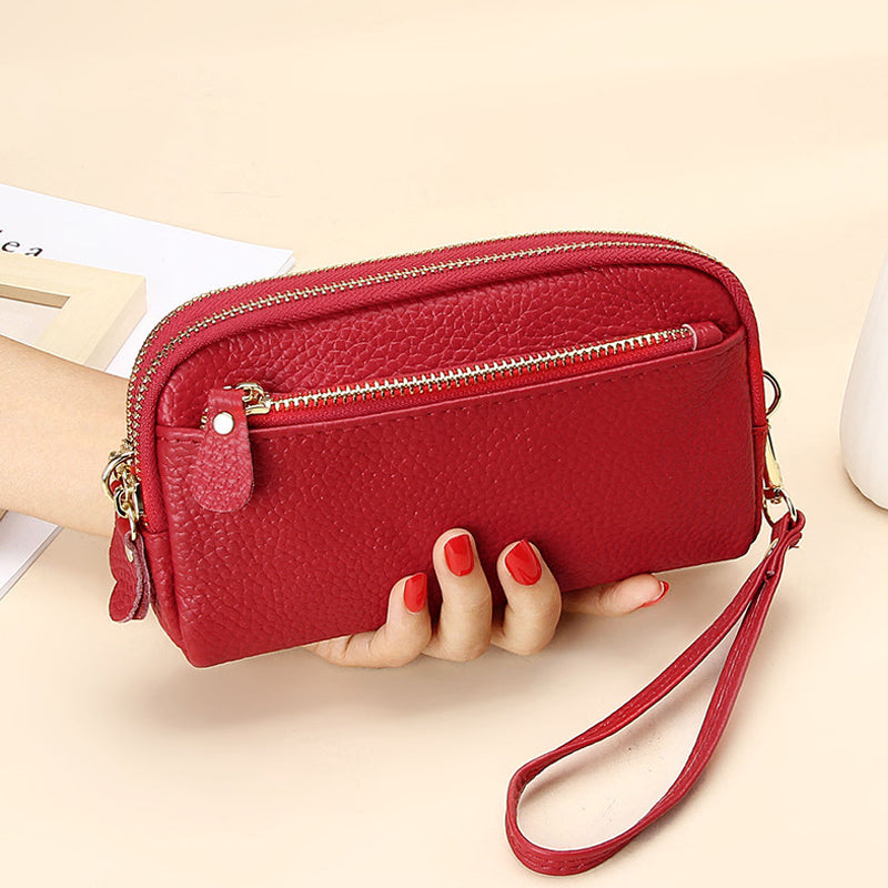 Leren lange clutch met grote capaciteit