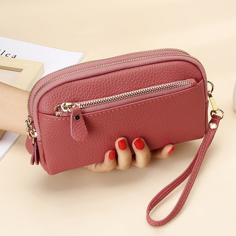 Leren lange clutch met grote capaciteit