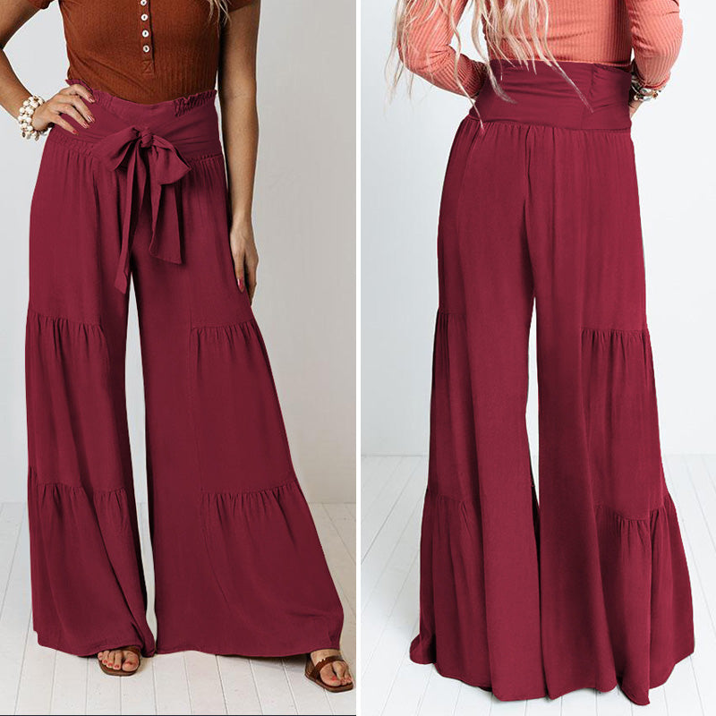 Gerimpelde broek met wijde pijpen en veters