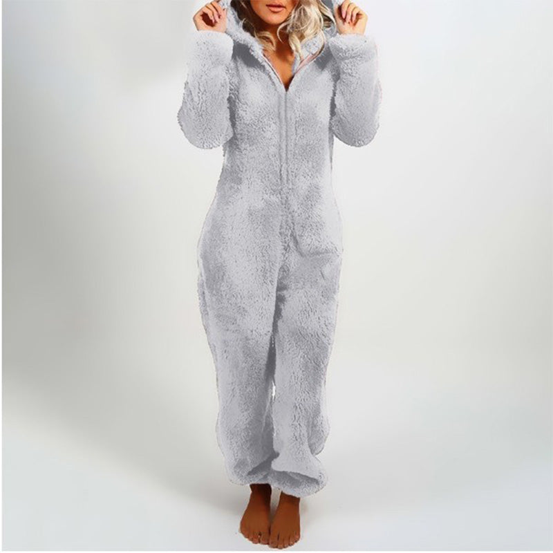 Pluche fleece romper eendelige pyjama voor vrouwen
