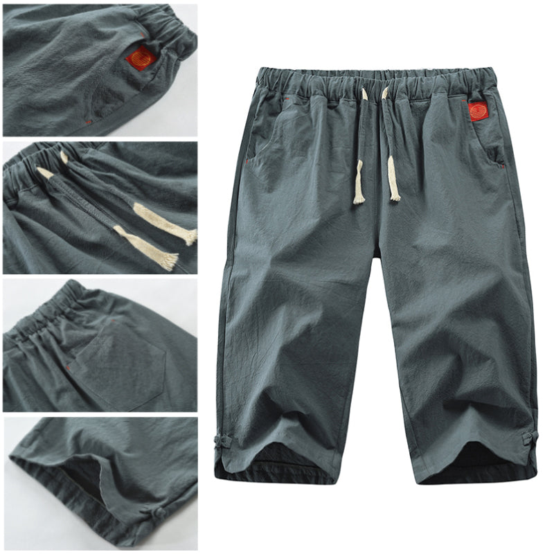 Shorts met vijfpuntsstrik van katoen en linnen