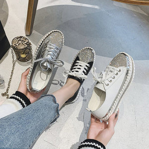 Diamond zilveren leren sneakers