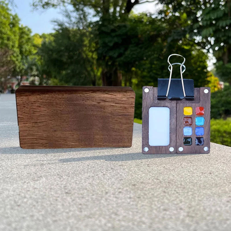 Draagbaar walnoot Waterverf palet