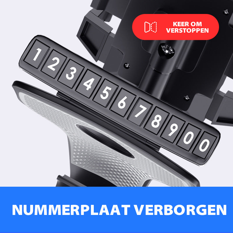 Telefoonhouder met kentekenplaat in het dashboard