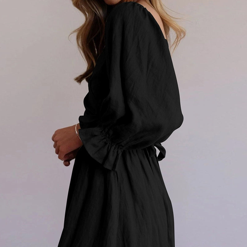 Multi-wear jurk met Franse ruches en lantaarnmouwen