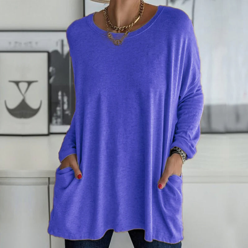 Effen kleur ronde hals top met lange mouwen