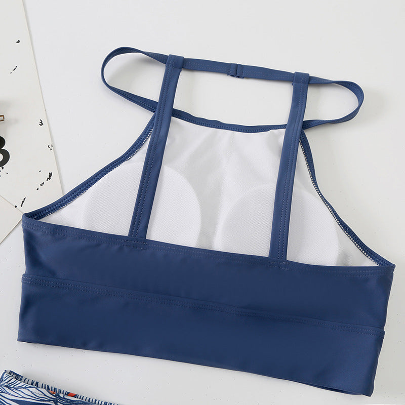 Hoge taille bikini met kleurvlakken en bladprint