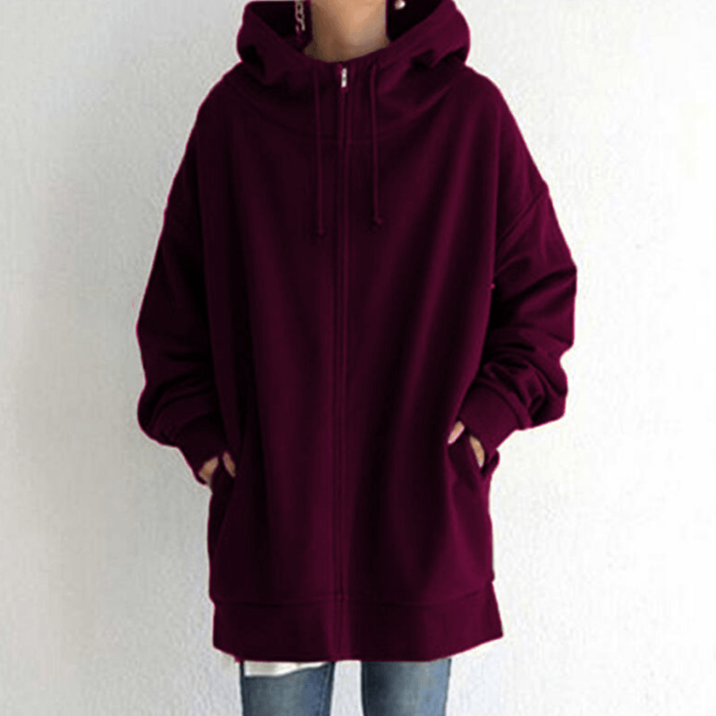 Lange hoodie van fleece met rits en capuchon
