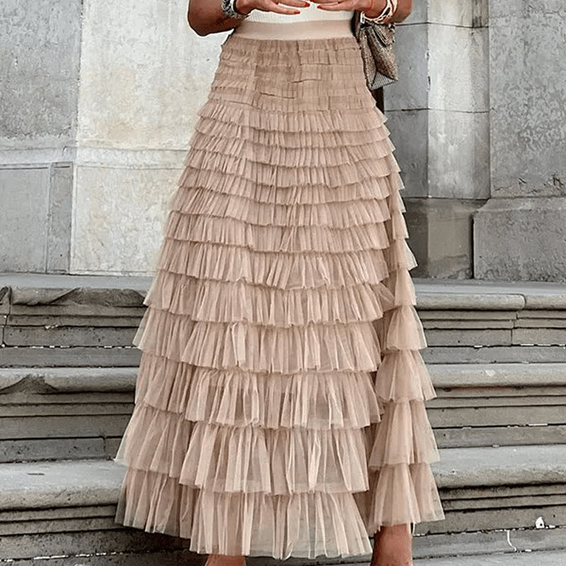 Gelaagde elastische taille tule maxi rok