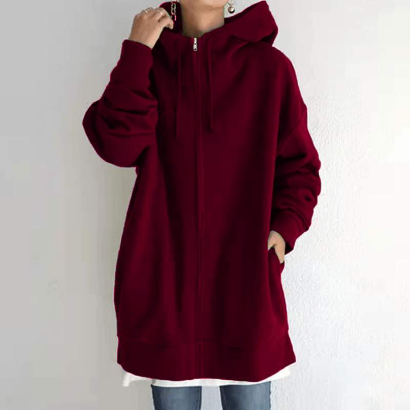 Lange hoodie van fleece met rits en capuchon