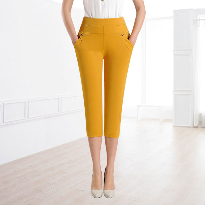 Casual damesbroek met zeven punten en hoge taille