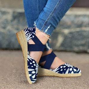 Sandalen met sleehak van hennep touw