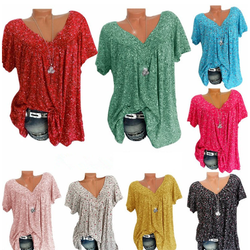 T-shirt met V-hals en losse print