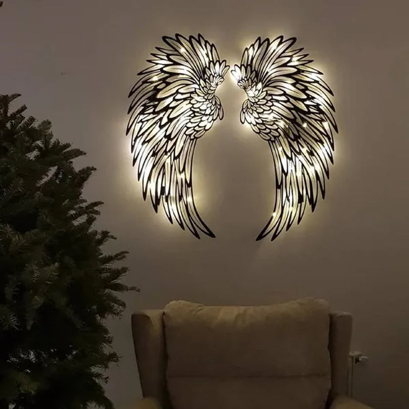 Black Angel Wings metalen vleugels kunst aan de muur met LED-verlichting
