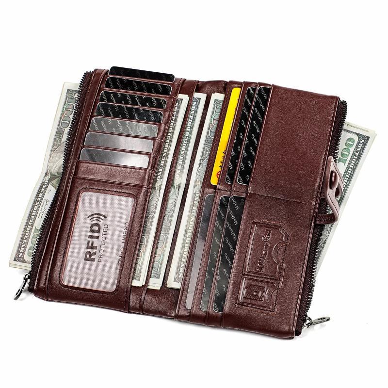 Dames echt lederen clutch lange geld portemonnee