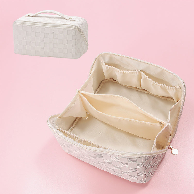 Vintage geruite make-up tas