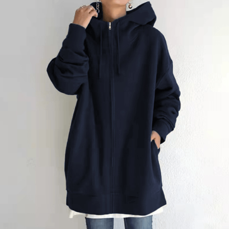 Lange hoodie van fleece met rits en capuchon