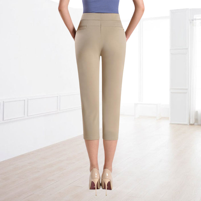 Casual damesbroek met zeven punten en hoge taille