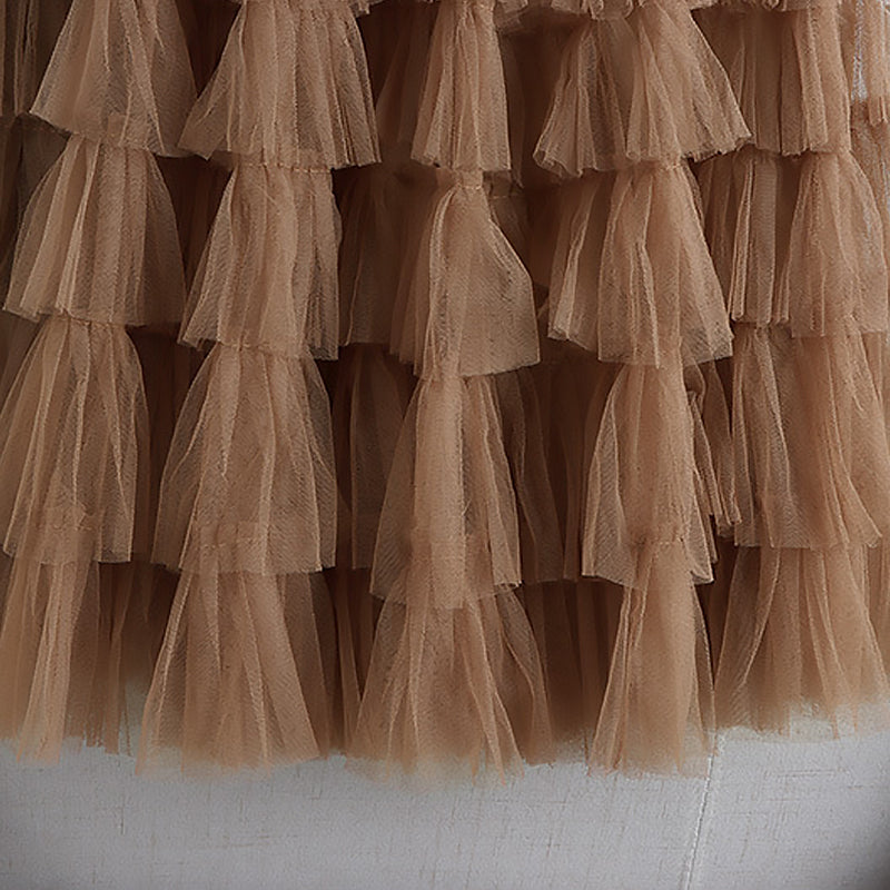Gelaagde elastische taille tule maxi rok