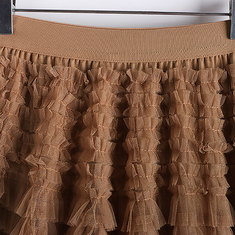 Gelaagde elastische taille tule maxi rok