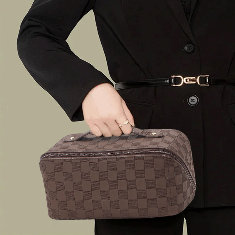 Vintage geruite make-up tas