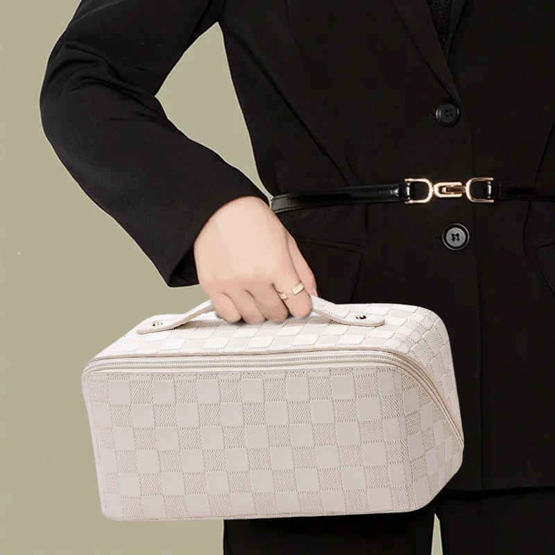 Vintage geruite make-up tas