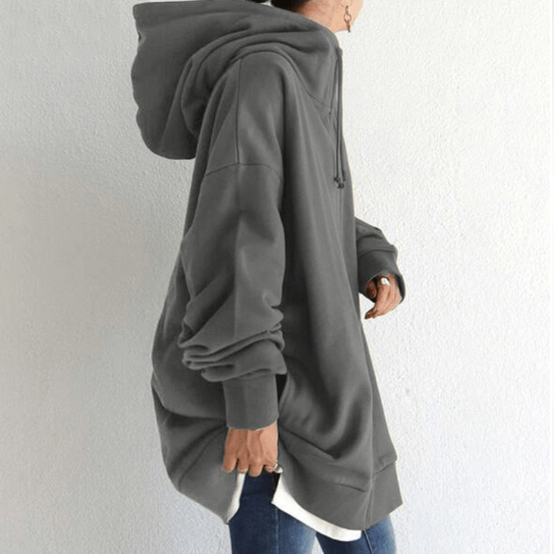 Lange hoodie van fleece met rits en capuchon