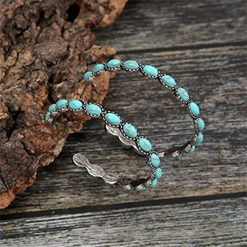 Vintage C-vormige Turquoise hoepel oorbellen