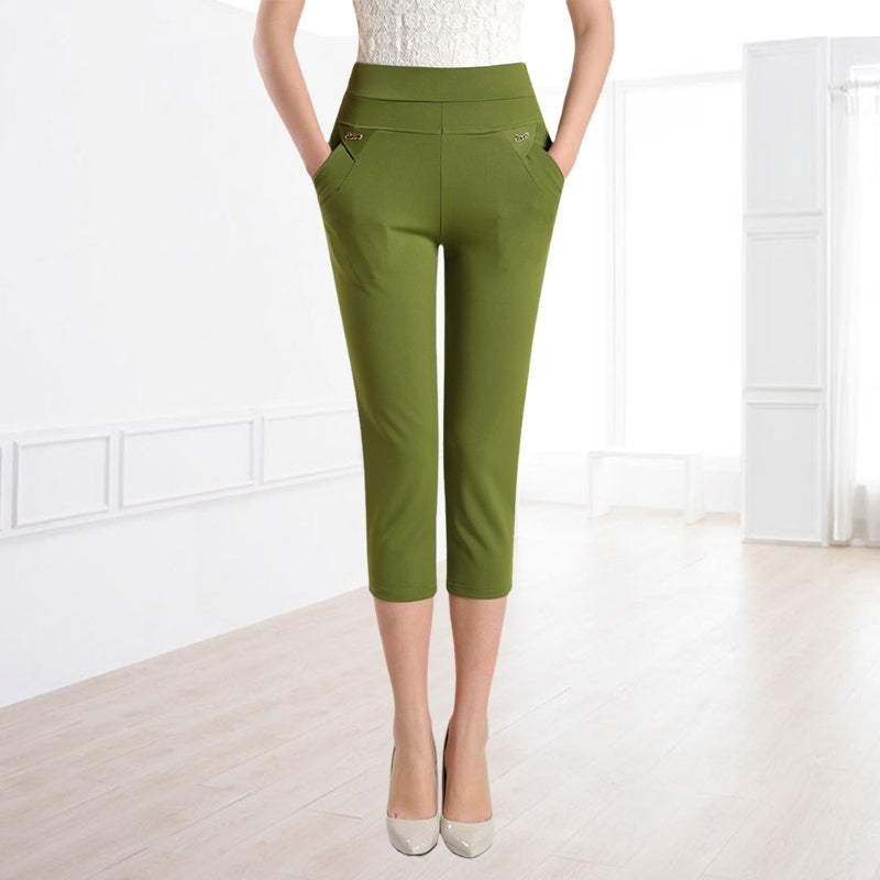 Casual damesbroek met zeven punten en hoge taille
