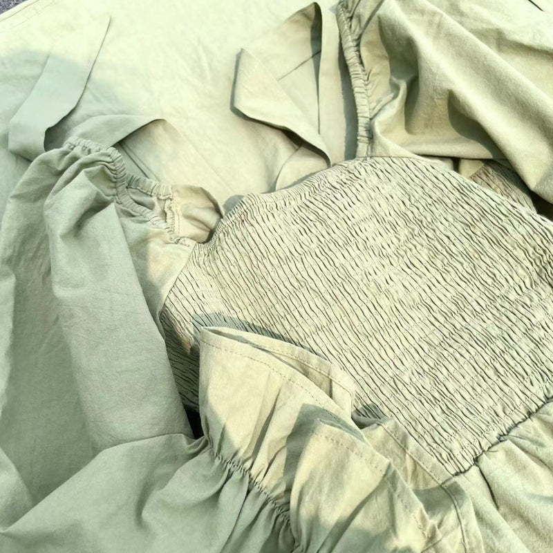 Multi-wear jurk met Franse ruches en lantaarnmouwen