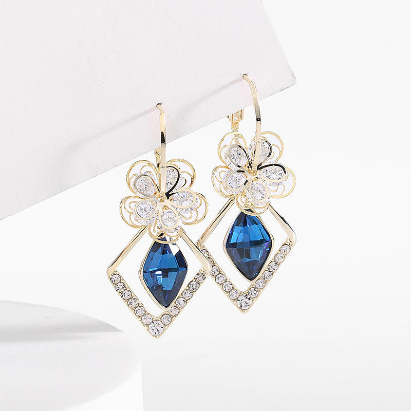 Bloem Zirkoon Rhombic Sapphire Drop Oorbellen