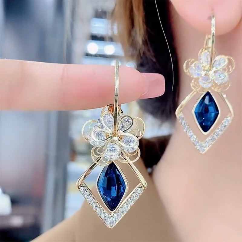 Bloem Zirkoon Rhombic Sapphire Drop Oorbellen