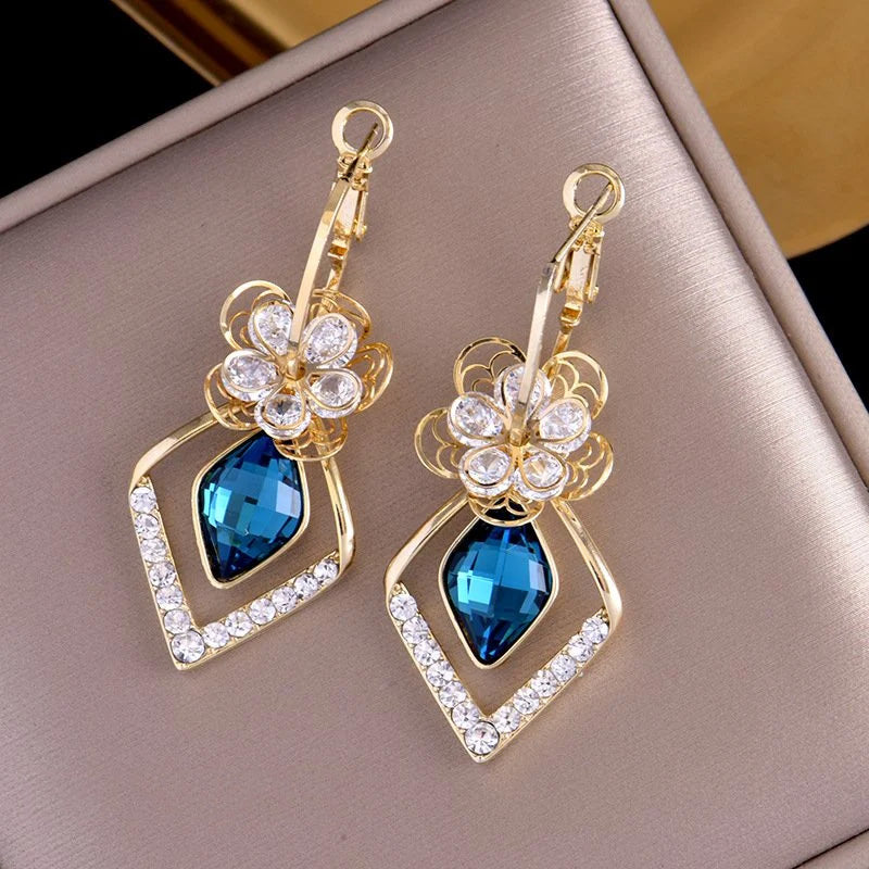 Bloem Zirkoon Rhombic Sapphire Drop Oorbellen