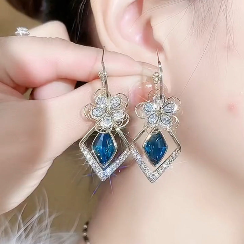Bloem Zirkoon Rhombic Sapphire Drop Oorbellen
