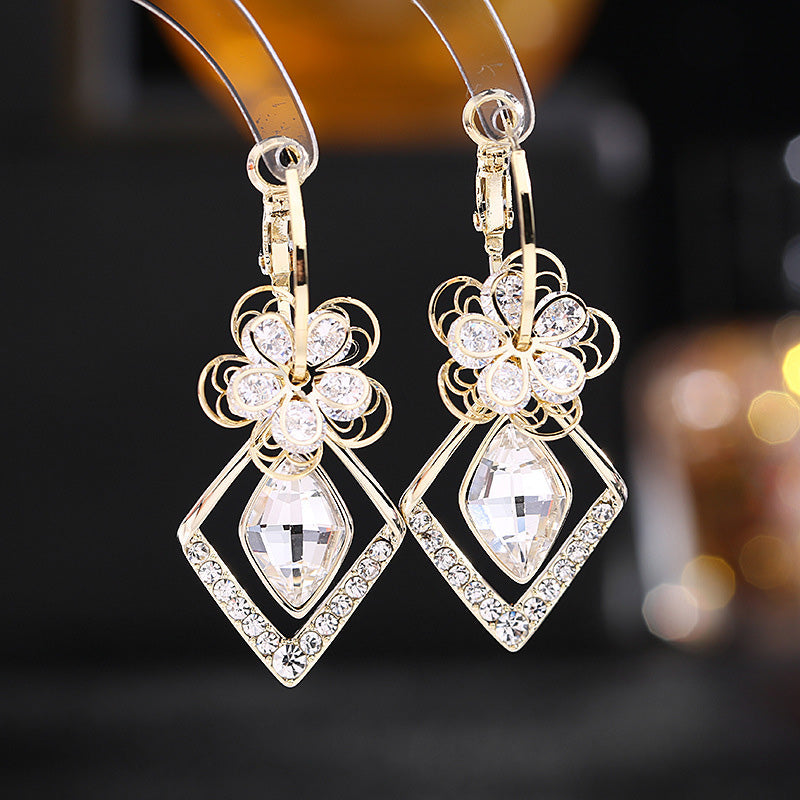 Bloem Zirkoon Rhombic Sapphire Drop Oorbellen