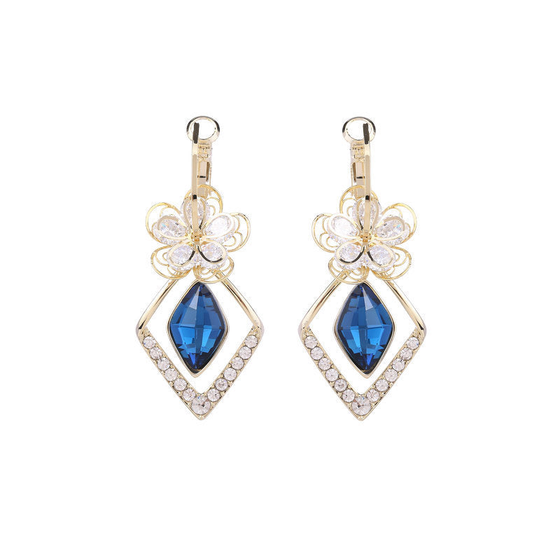 Bloem Zirkoon Rhombic Sapphire Drop Oorbellen