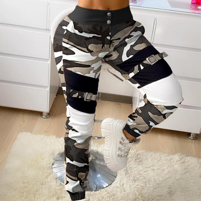 Casual overalls met gesp en camouflageprint