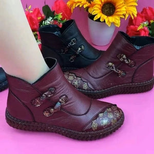 Echt lederen antislip laarzen met platte zolen voor dames